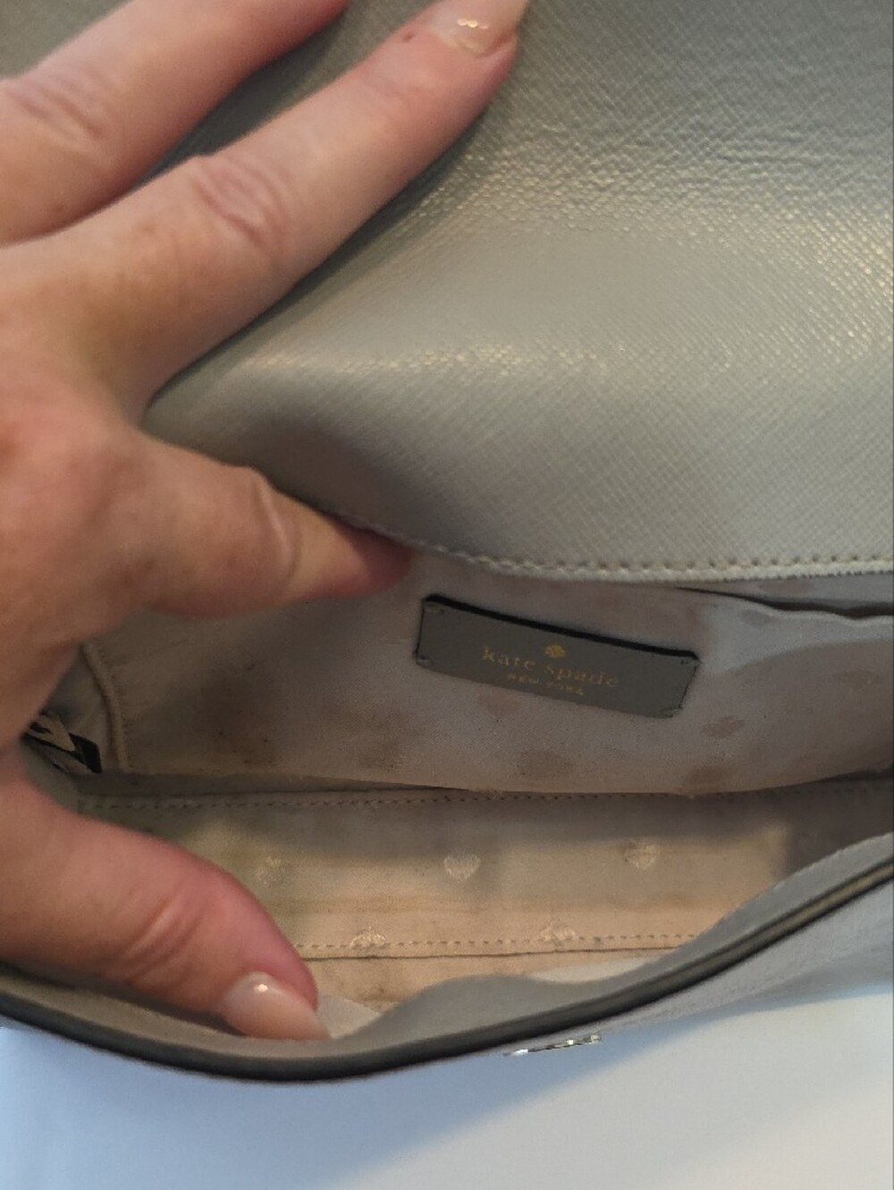 Kate Spade Carson Shoulder Bag Colorblock White Grey Saffiano Leather Minimalist - Picture 9 of 15